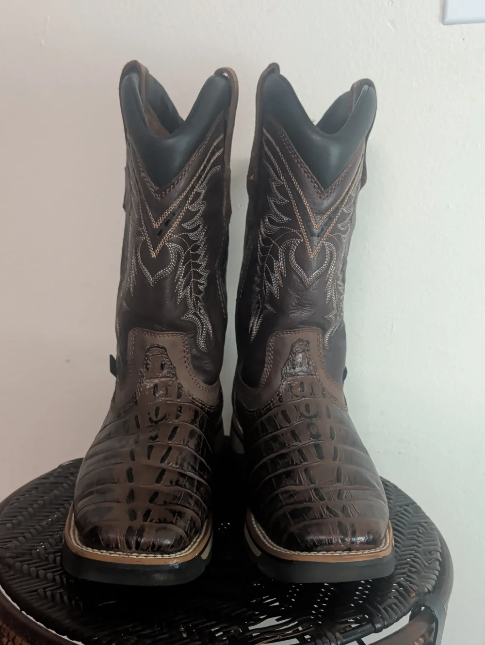 Buffalo And Bull Croc Print Square Toe Leather Boots Men Size 11